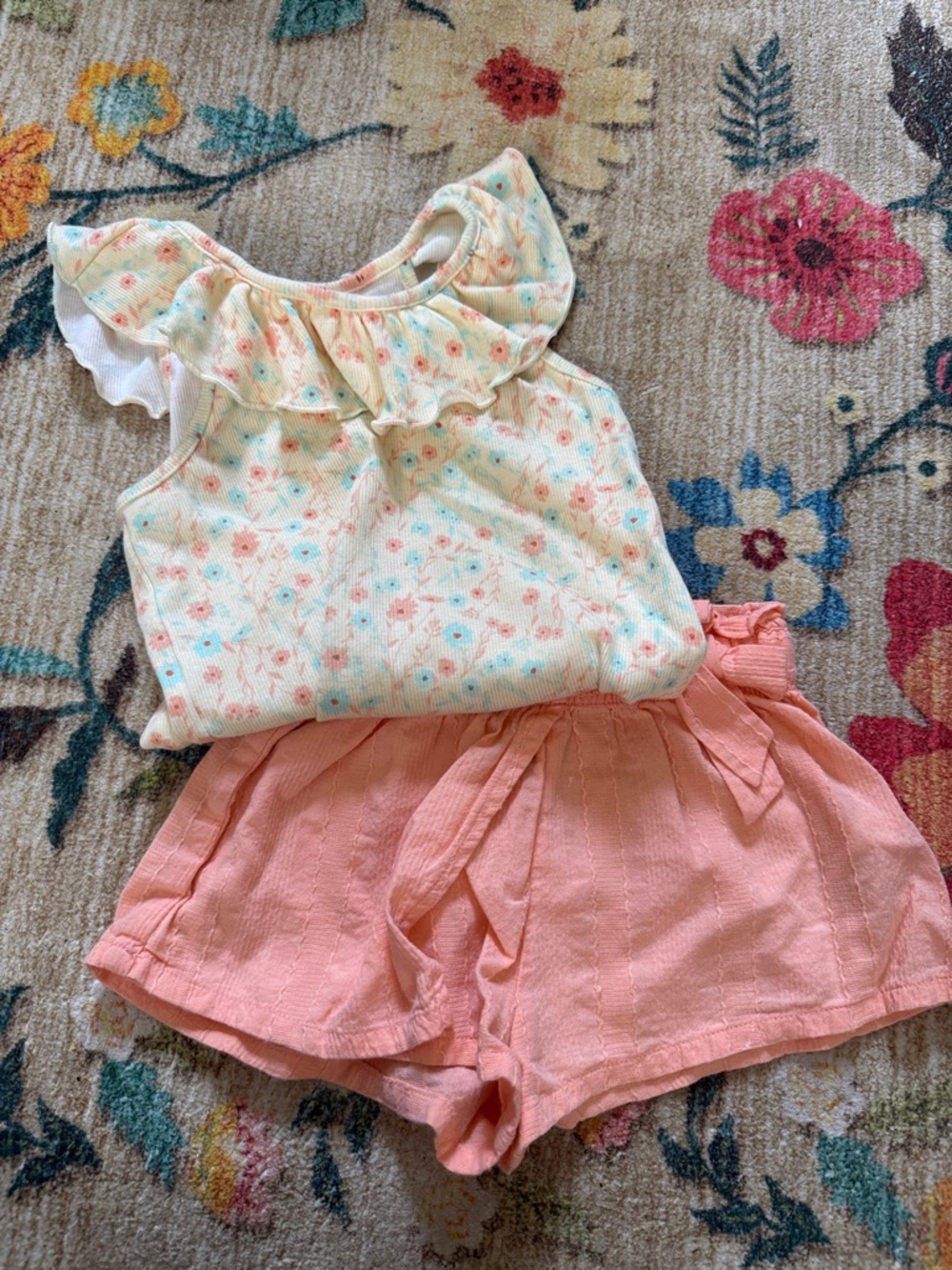 art class Floral Ruffle Tank & Peach Shorts Set